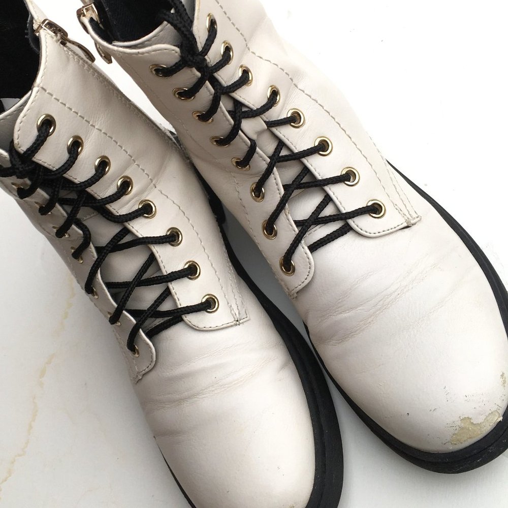 Distressed white combat boots size 9M